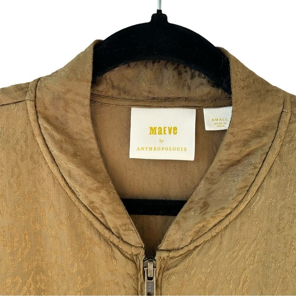 MAEVE Anthropologie Olive Green Gold Silky Leopard Bomber Jacket Size Small - Picture 6 of 9